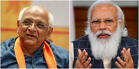 Gujarat CM Bhupendra Patel (L) and PM Narendra Modi (Photo| PTI)