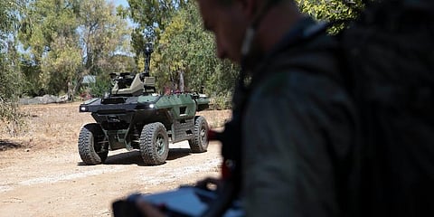 Israel Aerospace Industries' semi-autonomous four-wheel-drive 'REX MKII' is seen at an IAI facility near the central Israeli city of Lod, Thursday, Sept. 9, 2021. (Photo | AP)