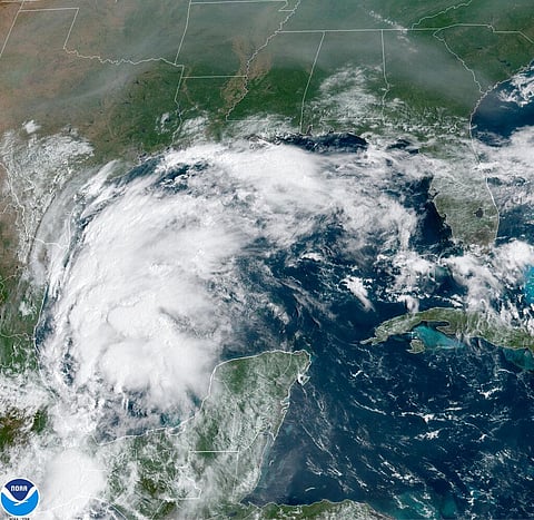 This satellite image provided by NOAA shows Tropical Storm Nicholas in the Gulf of Mexico on Sunday, Sept. 12, 2021. (Photo | AP)
