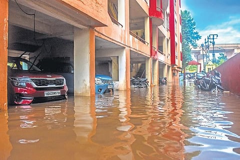 A flooded basement of an apartment at Bomikhal