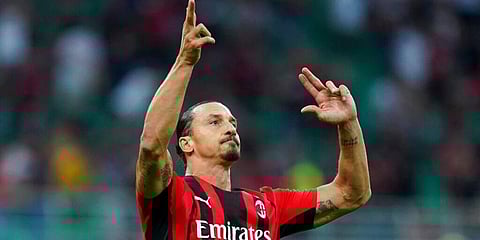 Zlatan Ibrahimovic celebrates after scoring for AC Milan. (Photo | AP)