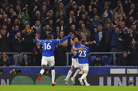 Everton's Andros Townsend celebrates scoring their side's second goal during Premier League match against Burnley at Goodison Park, Liverpool, on Monday. (Photo | AP)
