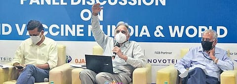 Dr M Vidya Sagar of IIT-H speaks during a panel discussion at the Public Health Innovations Conclave in Hyderabad on Wednesday.