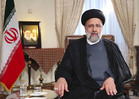 In this photo released by the official website of the office of the Iranian Presidency, President Ebrahim Raisi attends a live televised interview. (Photo | AP)