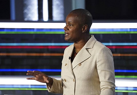 Green leader Annamie Paul speaks during the federal election French-language leaders debate. (Photo | AP)
