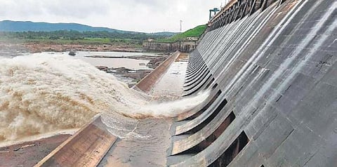 Floodwater being released from Hirakud dam. (File photo| EPS)