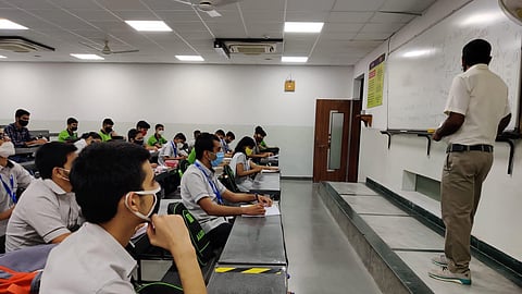 A class at one of the coaching institutes in Kota.