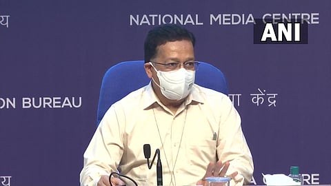 Union Health Secretary Union Health Secretary Rajesh Bhushan addressing a press conference on the covid situation in the country. (Photo | Twitter/ANI)