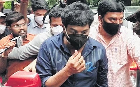 Tollywood director Puri Jagannath appears before the ED for questioning, in connection with the drug trafficking case, in Hyderabad on August 31, 2021. (Photo | Express)