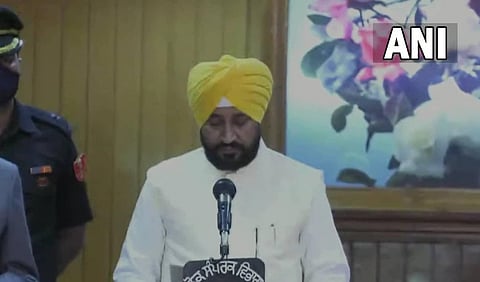 Charanjit Singh Channi takes oath as the new Punjab Chief Minister (Photo | ANI Twitter)