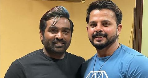 Fast bowler and actor S Sreesanth with actor Vijay Sethupathi. (Photo | Instagram/@@sreesanthnair36)