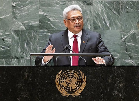 Sri Lanka's President Gotabaya Rajapaksa addresses the 76th Session of the U.N. General Assembly. (Photo | AP)