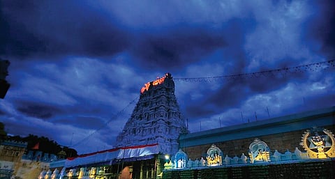 Hovering clouds over Tirumala hill shrine on Wednesday provide a divine look | Express