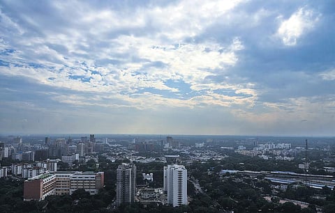 Clouds hover over Old Delhi on Thursday as the weather office has predicted more showers. (Photo | Parveen Negi/EPS)