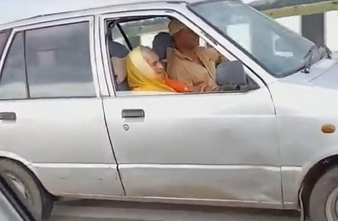 90-year-old Resham Bai Tanwar driving a car. (Photo | ANI)
