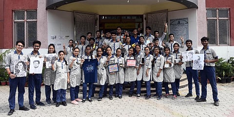 Class 11 students of School of Excellence (SoE), a Delhi government school at Khichripur. (Photo| Parveen Negi, EPS)