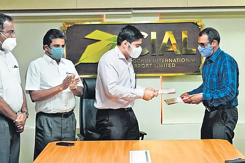 CIAL MD S Suhas and Muziris Heritage Project MD P M Nowshad after signing the MoU in Kochi on Sunday. (Photo | EPS)