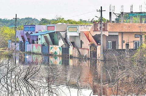 Houses in Hanuman Nagar under a sheet of water after Saturday night’s rains, at Tattianaram in Hyderabad | S Senbagapandiyan