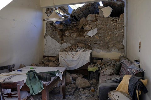 A damaged house is seen after an earthquake in Sampas village on the southern island of Crete, Greece. (Photo | AP)