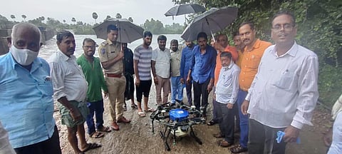 The drone was deployed to send medicine to a 16-month-old baby who was ill in Kurthi village. (Photo | Express)