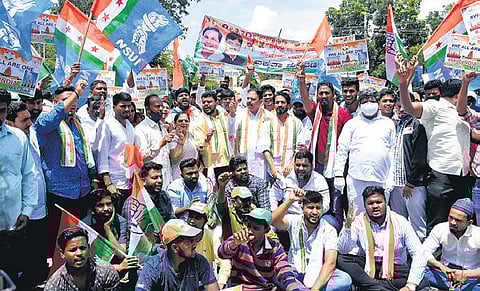 File photo of National Students’ Union of India members protest against the demolition of a temple in Nanjangud taluk, in Mysuru on Saturday | Udayshankar S