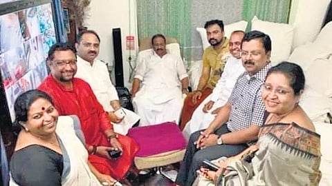 KPCC chief K Sudhakaran with Monson Mavunkal
