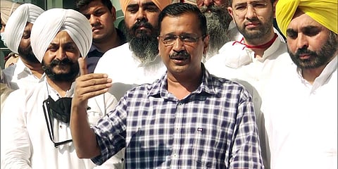 Delhi Chief Minister Arvind Kejriwal speaks to media as he arrives at airport, in Mohali. (Photo| ANI)