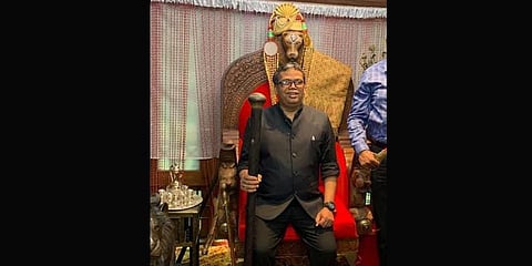 Former DGP Loknath Behera with Monson’s collections at his house in Kaloor, Kochi.