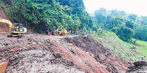 Work underway to clear debris from the road at Sunki ghat on Tuesday | Express