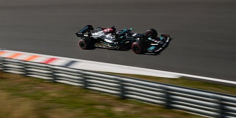 Mercedes driver Lewis Hamilton of Britain steers his car during the first free practice ahead of Sunday's Formula One Dutch Grand Prix at the Zandvoort racetrack, Netherlands. (Photo | AP)