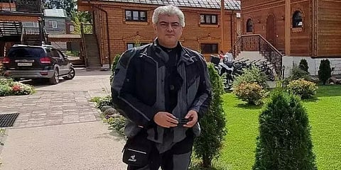 Tamil superstar Ajith Kumar spotted in Russia donning motorcycling gear. (Photo | Special Arrangement)
