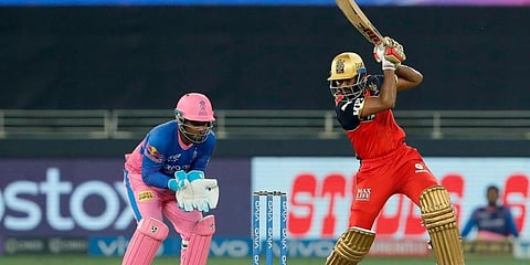 KS Bharat of Royal Challengers Bangalore plays a shot against RR. (Photo | ANI)