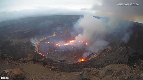 This webcam image provided by the United States Geological Survey shows a view of an eruption that has begun in the Halemaumau crater at the summit of Hawaii’s Kilauea volcano. (Photo | AP)