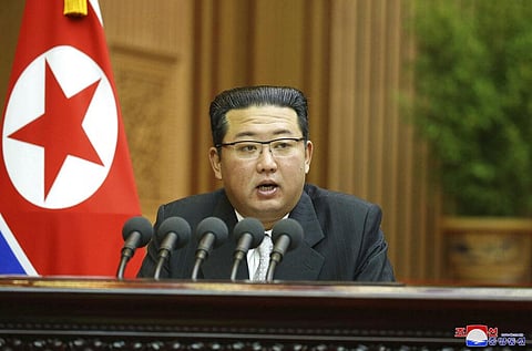 North Korean leader Kim Jong Un speaks during a parliament meeting in Pyongyang. (Photo | AP)