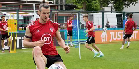Wales' Gareth Bale controls the ball during a team training session at Rome. (File Photo | AP)