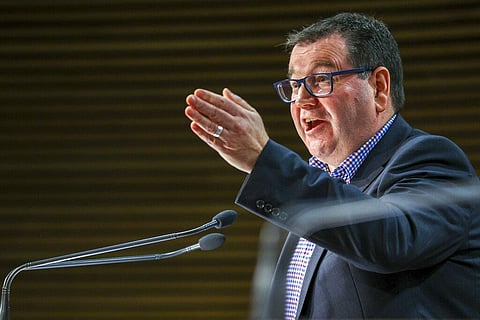 New Zealand's Deputy Prime Minister Grant Robertson speaks to media during a news conference (Photo | AP)