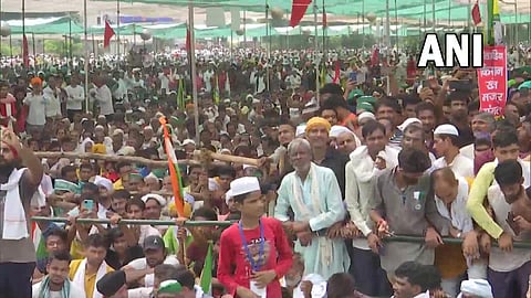 Kisan mahapanchayat at Muzaffarnagar. (Photo | Twitter/ANI)