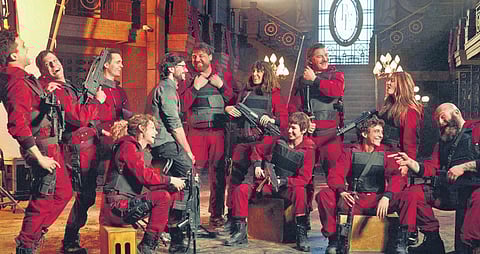 The cast of 'Money Heist' in a behind the scenes photo