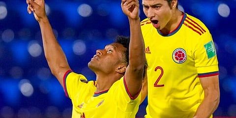 Juan Cuadrado of Colombia celebrating a goal. (Photo | AP)