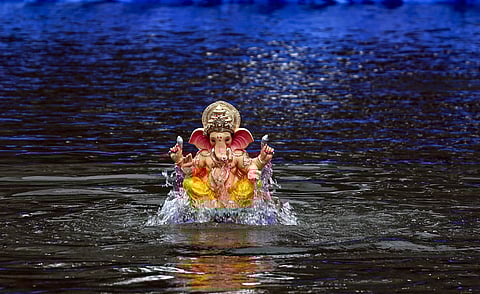 An idol of Lord Ganesh immersed during the Ganesh Chaturthi celebration. (File Photo | PTI)