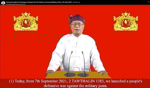 This image made from video by National Unity Government (NUG) via Facebook, shows Duwa Lashi La, the acting president of the NUG, posted on Tuesday, Sept. 7, 2021 in Myanmar.(Photo | AP)