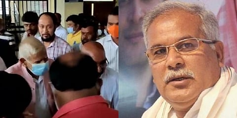 Nand Kumar Baghel being taken to judicial custody (L) and Bhupesh Baghel (R)