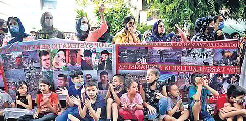 Afghan refugee children protesting at UNHCR office. (File Photo | Shekhar Yadav, EPS)