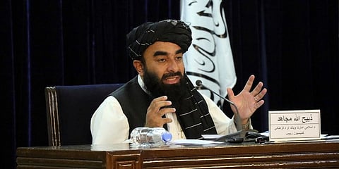 Taliban spokesman Zabihullah Mujahid speaks during a press conference in Kabul, Afghanistan Tuesday, Sept. 7, 2021. (Photo | AP)