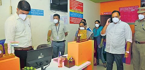 District Collector Jafar Malik inspecting the lab at Edappally with other officials on Wednesday