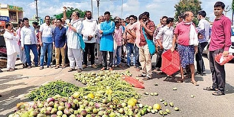 Vegetables dumped by farmers on highway at Dasmail Chowk in Sohela block | Express