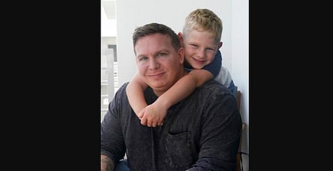 AP investigative reporter James LaPorta and his son Joel, 5, sit at their home, Tuesday, Sept. 7, 2021, in Boca Raton, Fla. LaPorta recalls a boy he encountered in Afghanistan back in 2013. (AP)