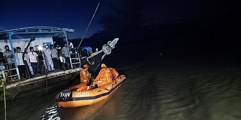 NDRF conducts a rescue operation as boats carrying passengers collided in the Brahmaputra river. (Photo | ANI)