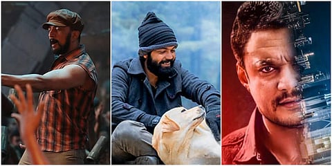 Still from 'Vikrant Rona', '777 Charlie' and 'Kranti'. (Photo| IMDb)