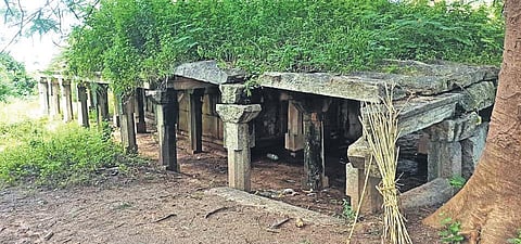 A Chola dynasty-era temple in Tadimalangi remains in bad shape, crying for attention and restoration from the authorities. (Photo | Express)